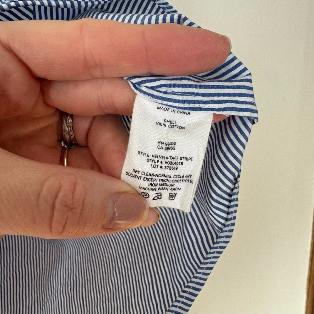 Theory Velvela Blue and White Striped Drawstring Shirt Sleeve Blouse M - Picture 8 of 8